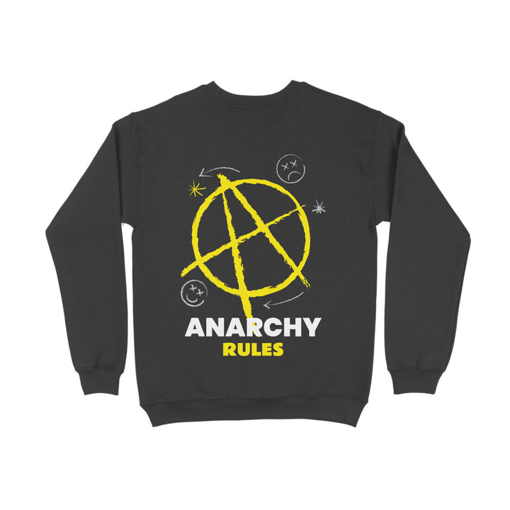 A black sapienwear sweatshirt with the anarchy rules design on the back side.