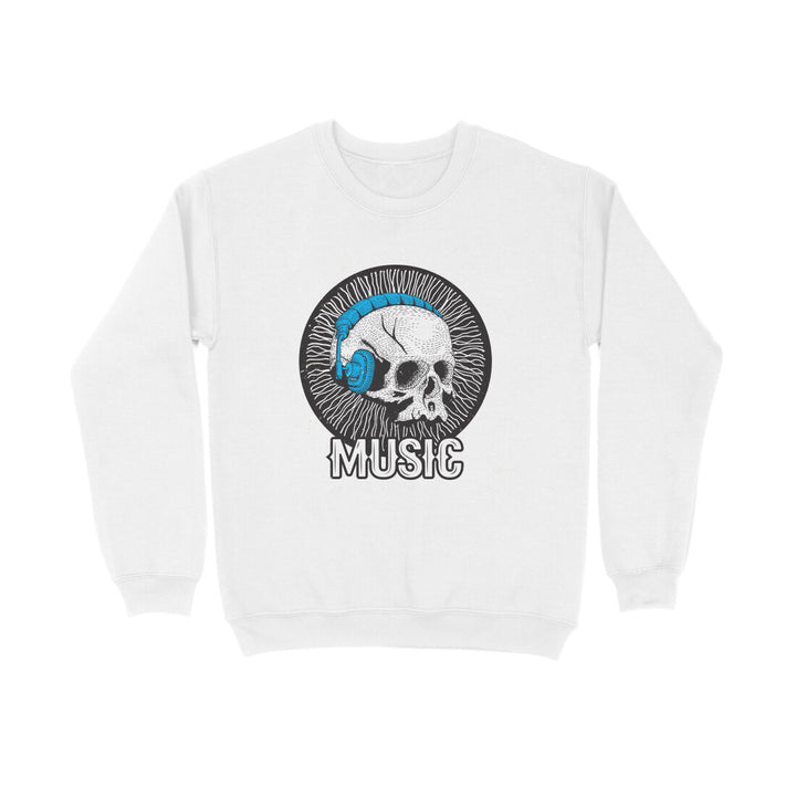 A white sapienwear sweatshirt with the block out the world graphic on the front side.